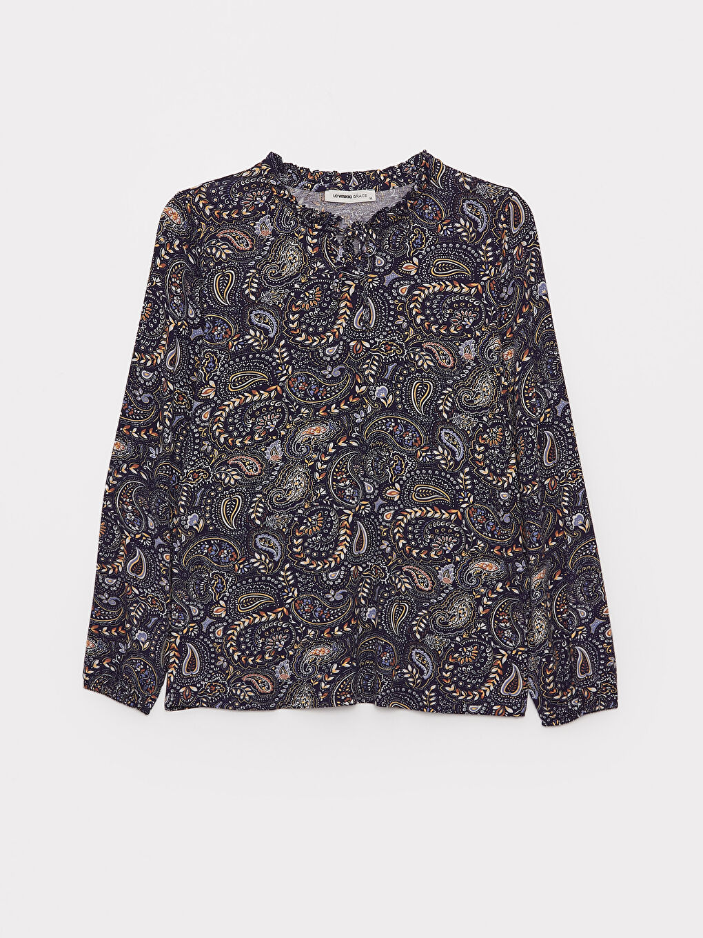 Blouse à Col Lavallière à Motifs et Manches Longues pour Femmes-5