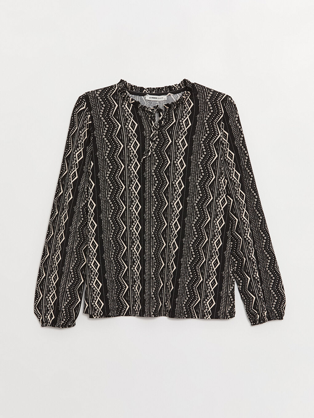 Tie Neck Patterned Long Sleeve Women's Blouse-5