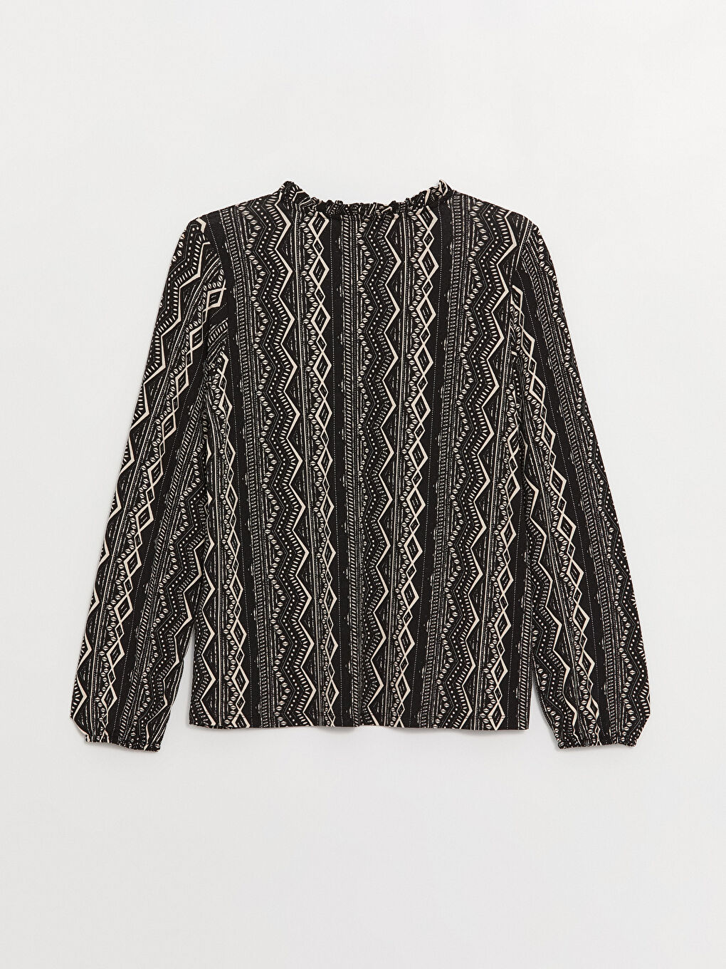 Tie Neck Patterned Long Sleeve Women's Blouse-6