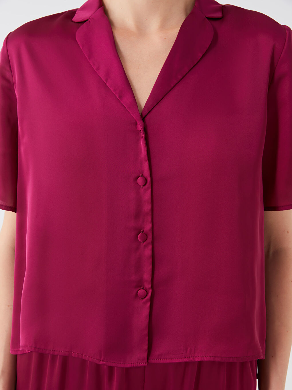 Set de pijama cu guler de cămașă, simplu, mânecă scurtă, pentru femei-3