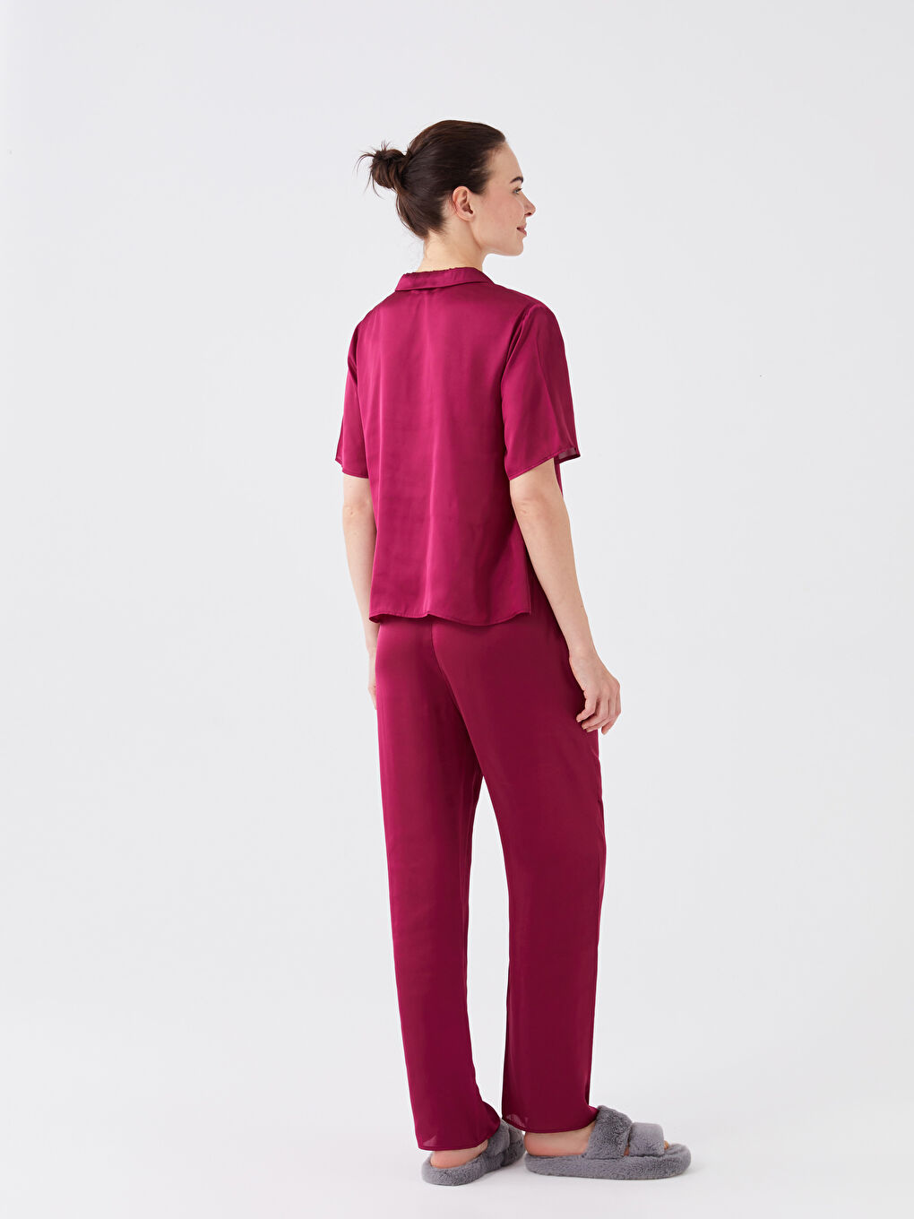 Set de pijama cu guler de cămașă, simplu, mânecă scurtă, pentru femei-4