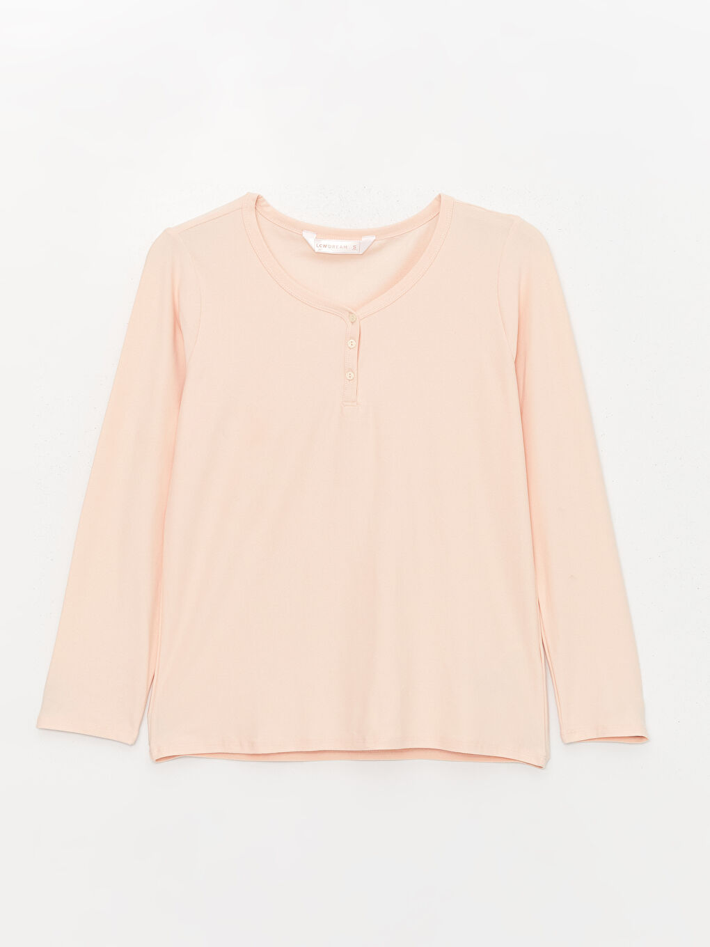 Ekru Bisiklet Yaka Düz Uzun Kollu Kadın Pijama Takımı-5