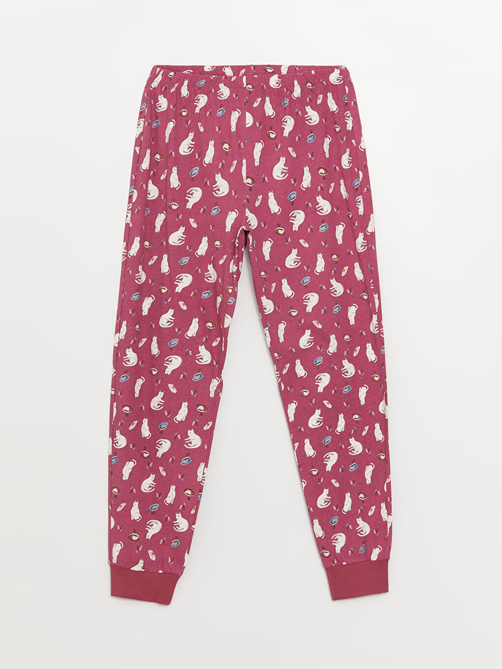 Pembe Bisiklet Yaka Baskılı Uzun Kollu Kadın Pijama Takımı-5