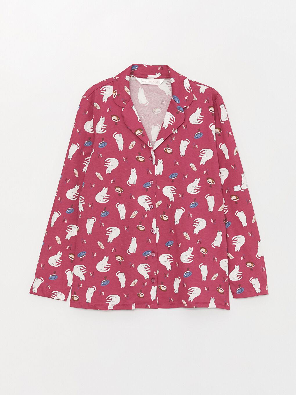 Pembe Gömlek Yaka Baskılı Uzun Kollu Kadın Pijama Takımı-6