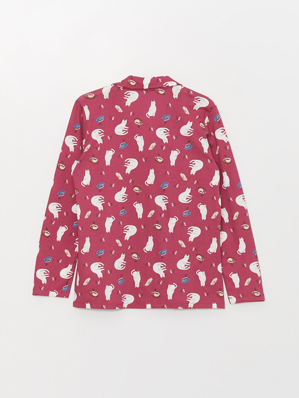 Pembe Gömlek Yaka Baskılı Uzun Kollu Kadın Pijama Takımı-7