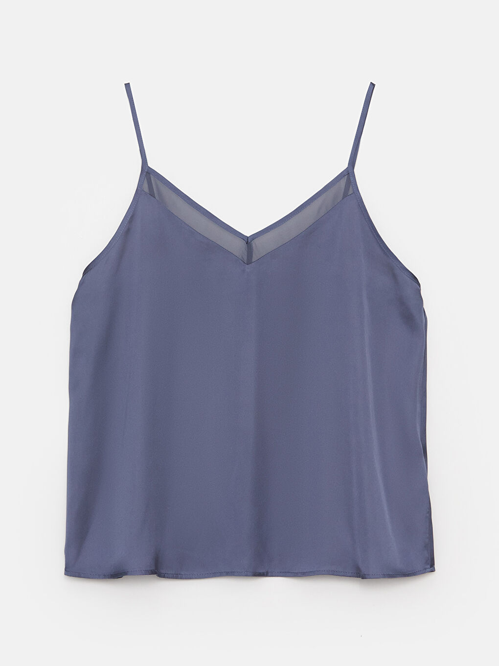 İndigo V Yaka Düz Askılı Saten Kadın Pijama Takımı-5