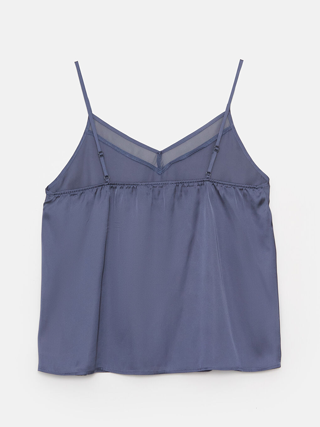 İndigo V Yaka Düz Askılı Saten Kadın Pijama Takımı-7