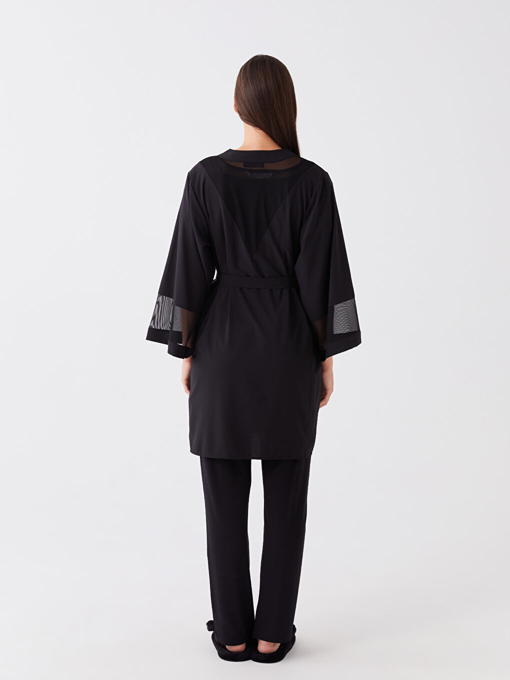 Шальовий комір Простий Атласний Халат для жінок-4