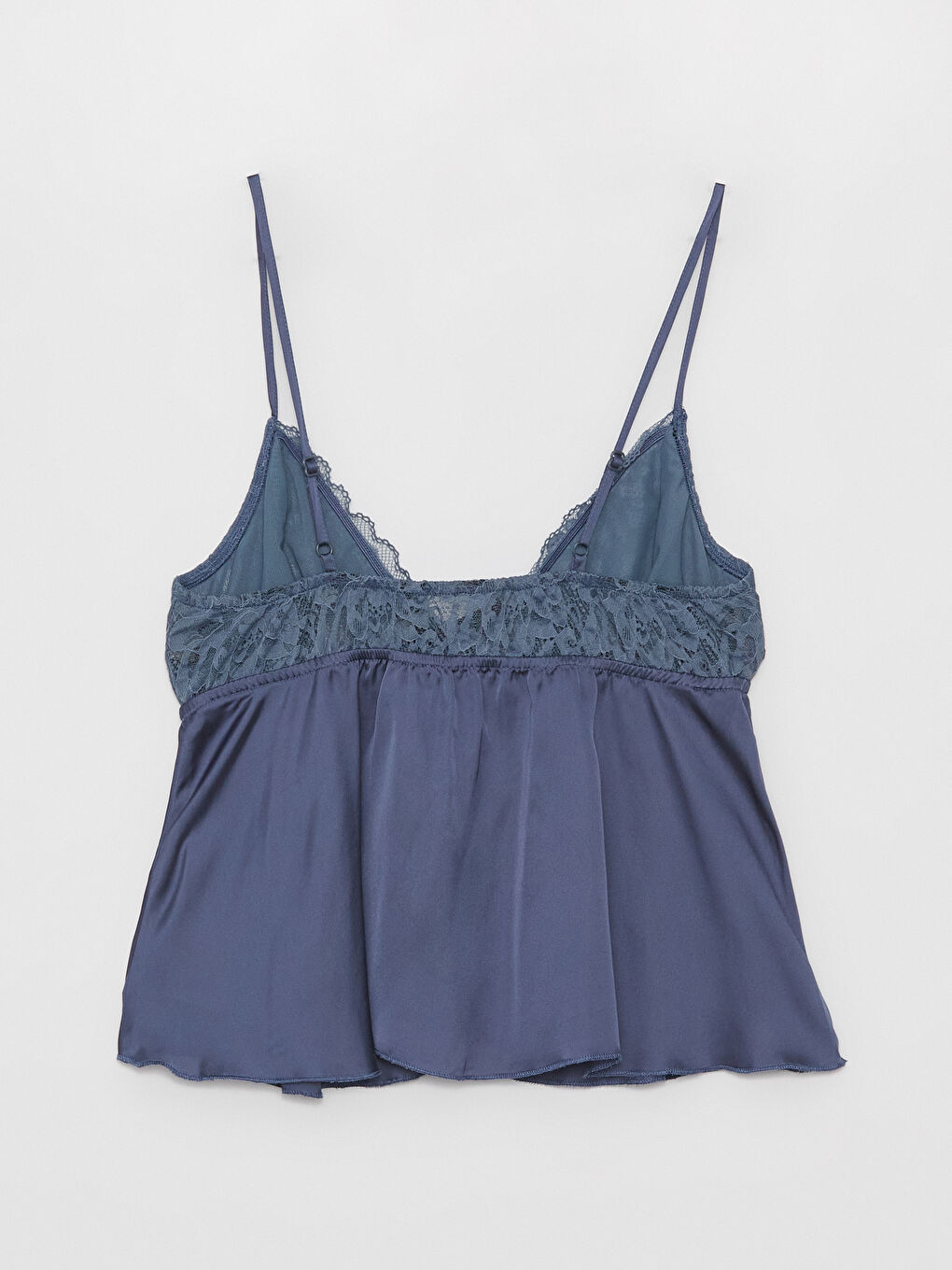 V-Neck Lace Detailed Strappy Satin Women's Short Pyjama Set-2