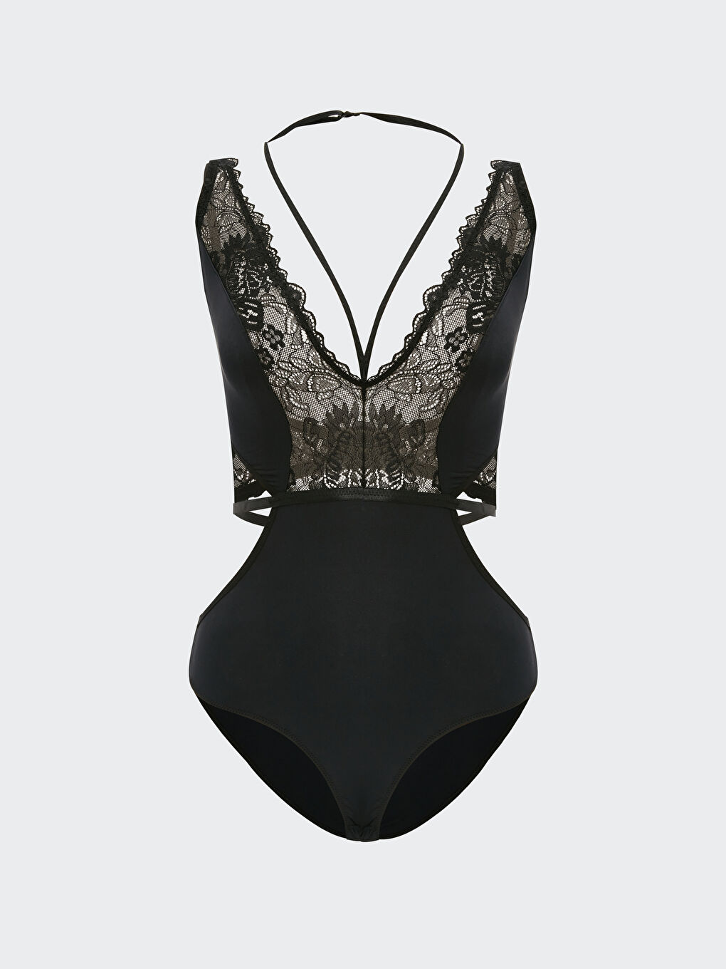 LCW DREAM Siyah V Yaka Dantelli Bodysuit