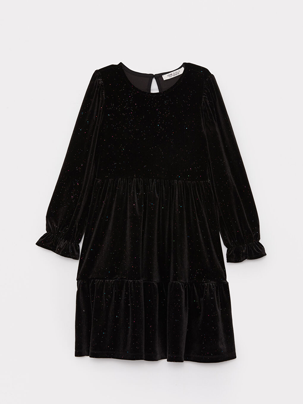 LCW Kids Crew Neck Long Sleeve Velvet Girls' Dress -W39085Z4-CVL