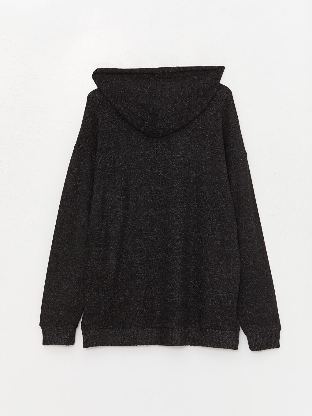 Siyah Düz Uzun Kollu Kadın Hoodie-6