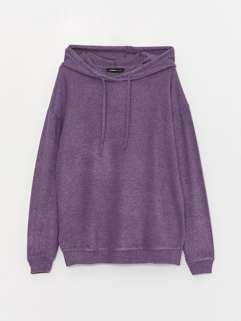 Lila Düz Uzun Kollu Kadın Hoodie-5
