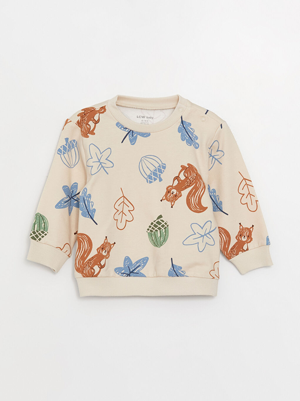 Bej Bisiklet Yaka Uzun Kollu Baskılı Erkek Bebek Sweatshirt ve Pantolon 2'li Takım-1