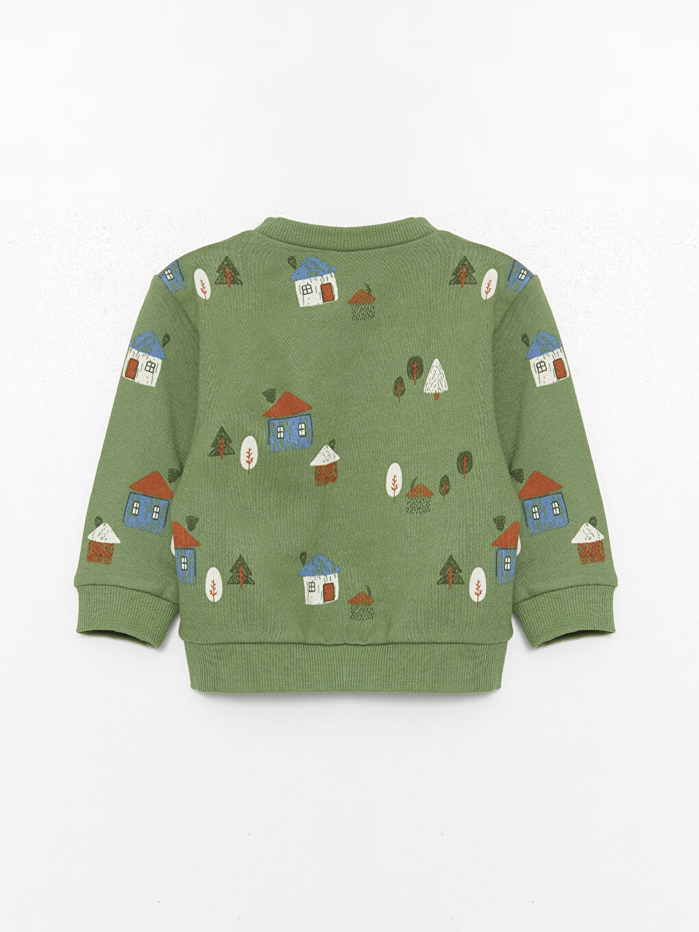 Yeşil Bisiklet Yaka Uzun Kollu Baskılı Erkek Bebek Sweatshirt ve Eşofman Alt 2'li Takım-2