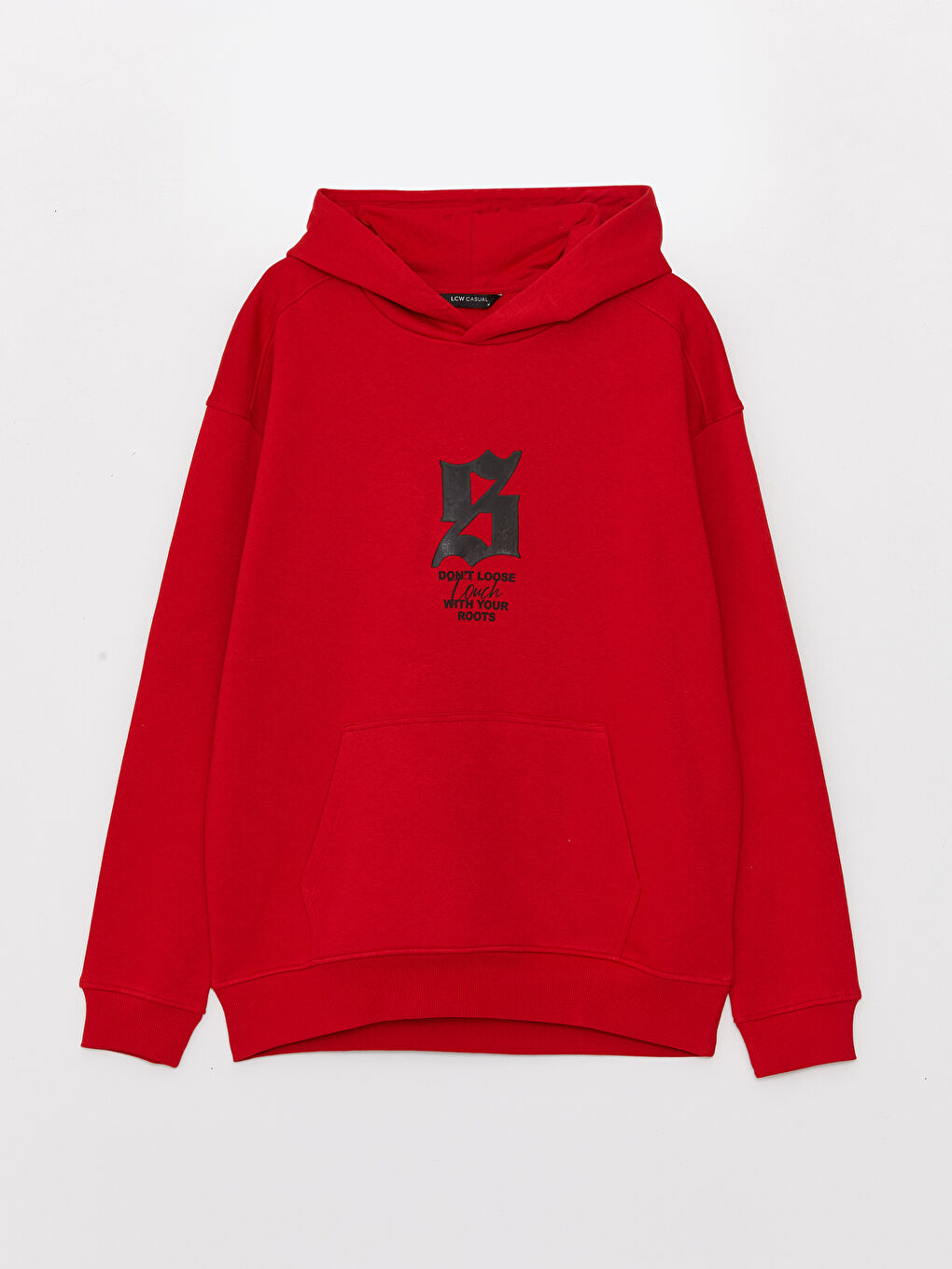 LCW Casual Kırmızı Uzun Kollu Baskılı Erkek Hoodie