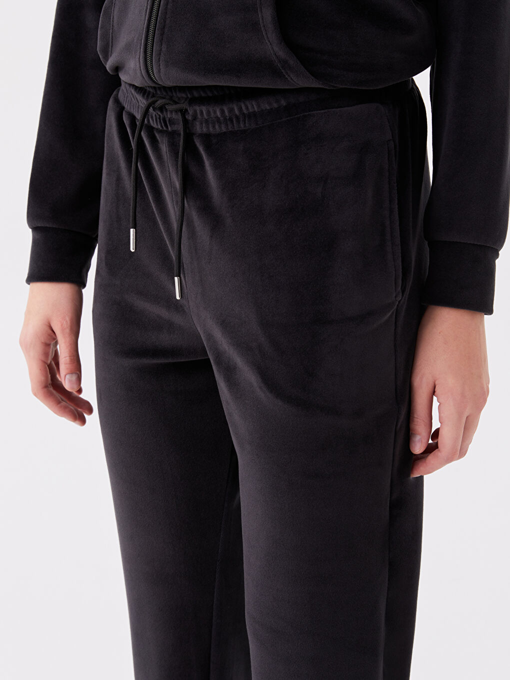 ელასტიური წელი უბრალო ხავერდი ქალებისთვის სპორტული შარვალი-1