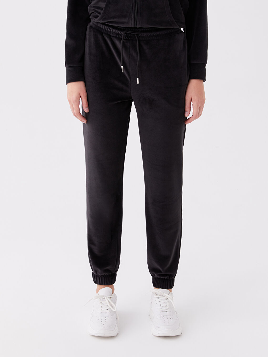 ელასტიური წელი უბრალო ხავერდი ქალებისთვის სპორტული შარვალი-3