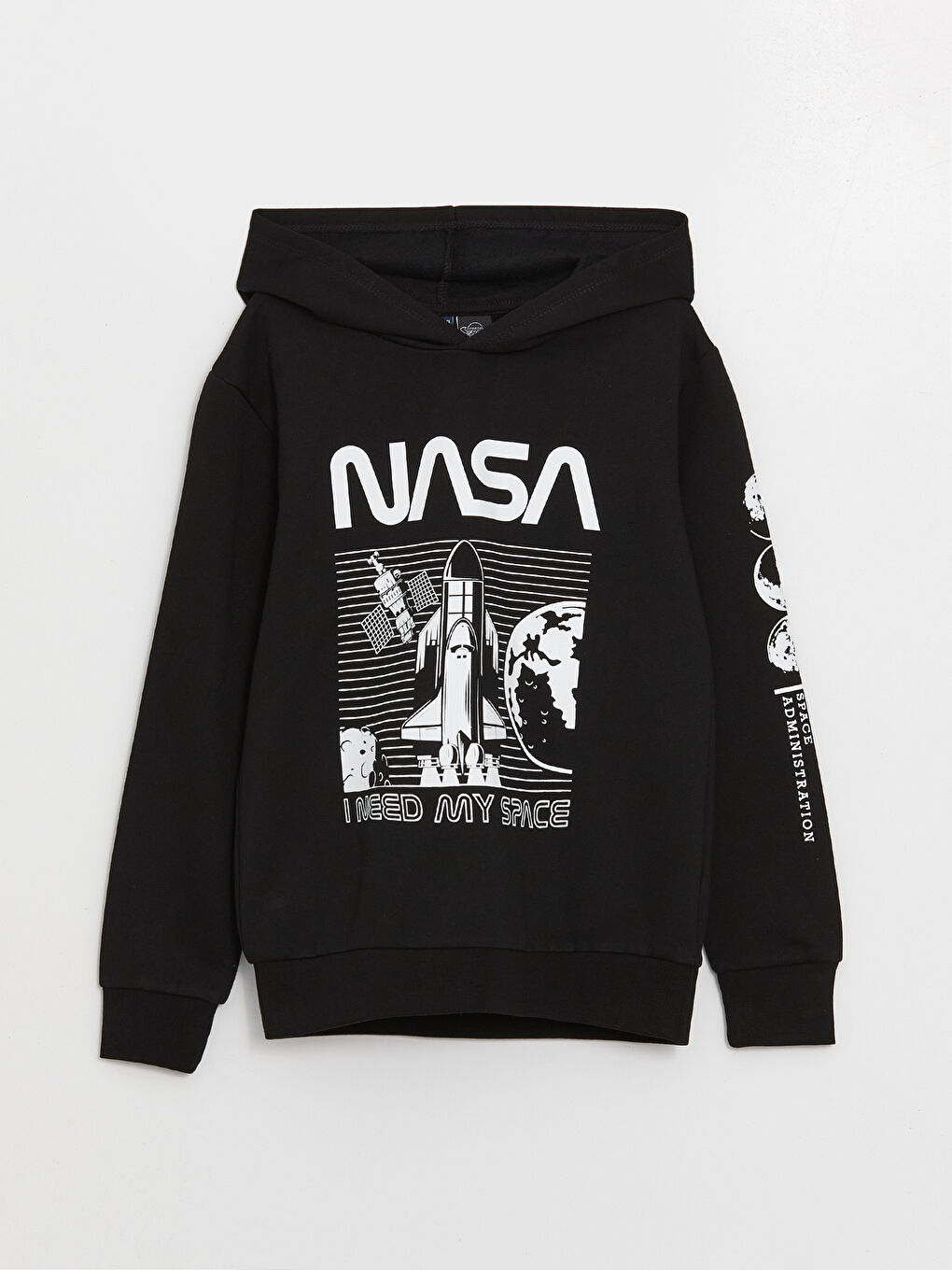 LCW Kids Yeni Siyah Nasa Baskılı Uzun Kollu Erkek Çocuk Hoodie