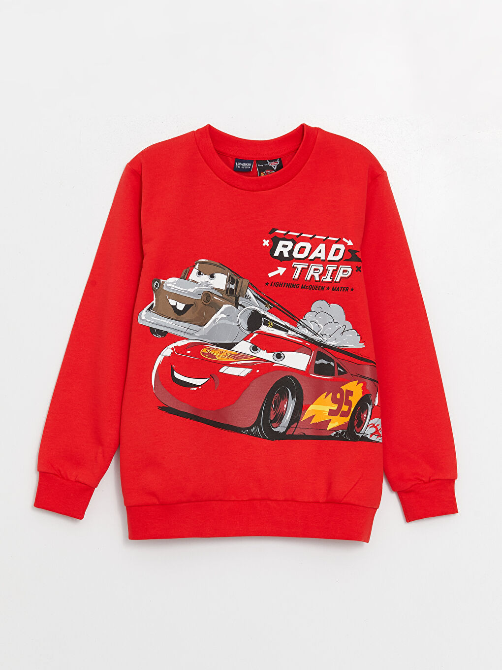 Crew Neck Cars Printed Long Sleeve Boys Sweatshirt