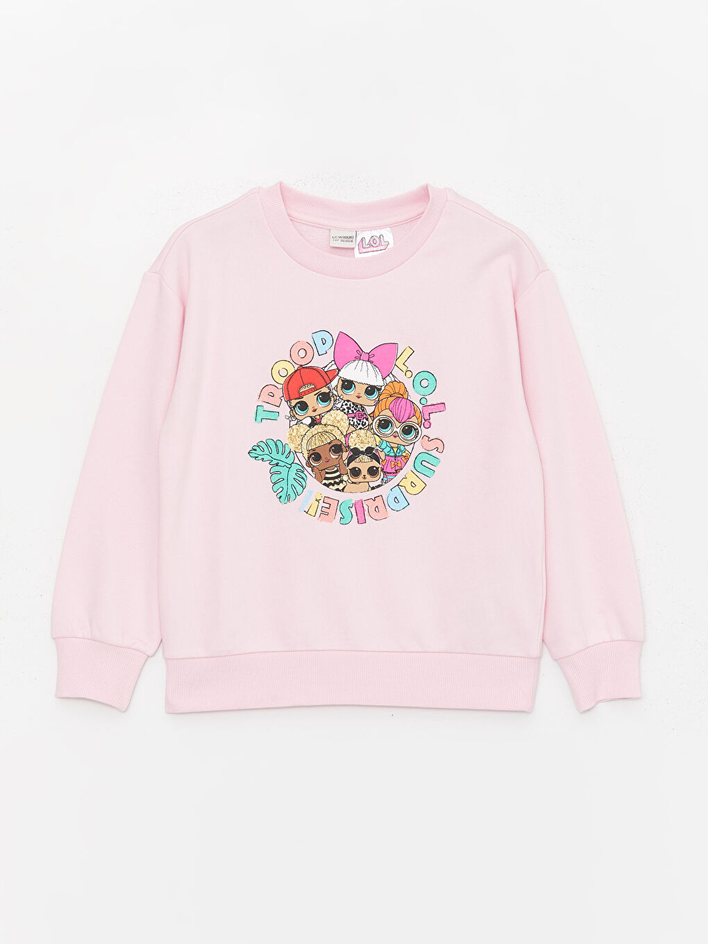 LCW Kids Pembe Leylak Bisiklet Yaka LOL Surprise OMG Lisanslı Uzun Kollu Kız Çocuk Sweatshirt