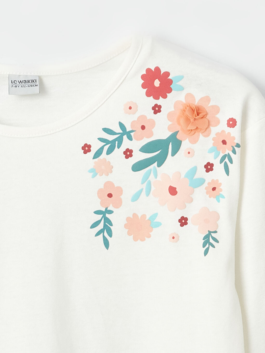 Футболка с круглым вырезом, с принтом, с длинным рукавом, для девочек-1