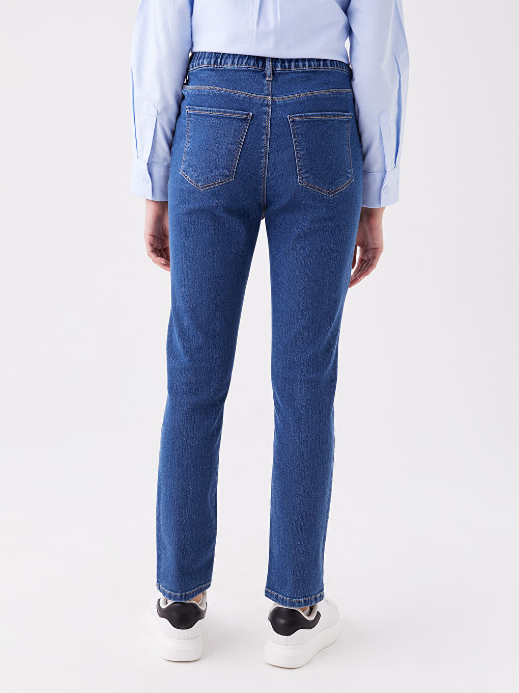 İndigo Beli Lastikli Slim Fit Kadın Jean Pantolon-3