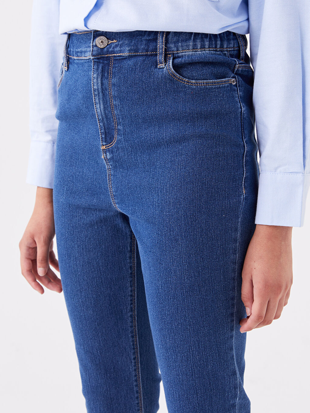 İndigo Beli Lastikli Slim Fit Kadın Jean Pantolon-4