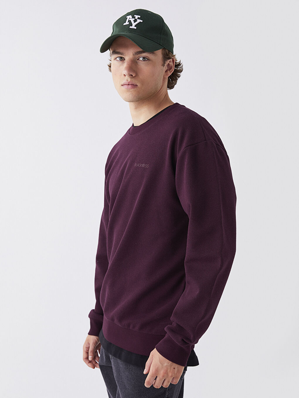 LCW Casual Bordo Bisiklet Yaka Uzun Kollu Baskılı Erkek Kalın Sweatshirt - 1