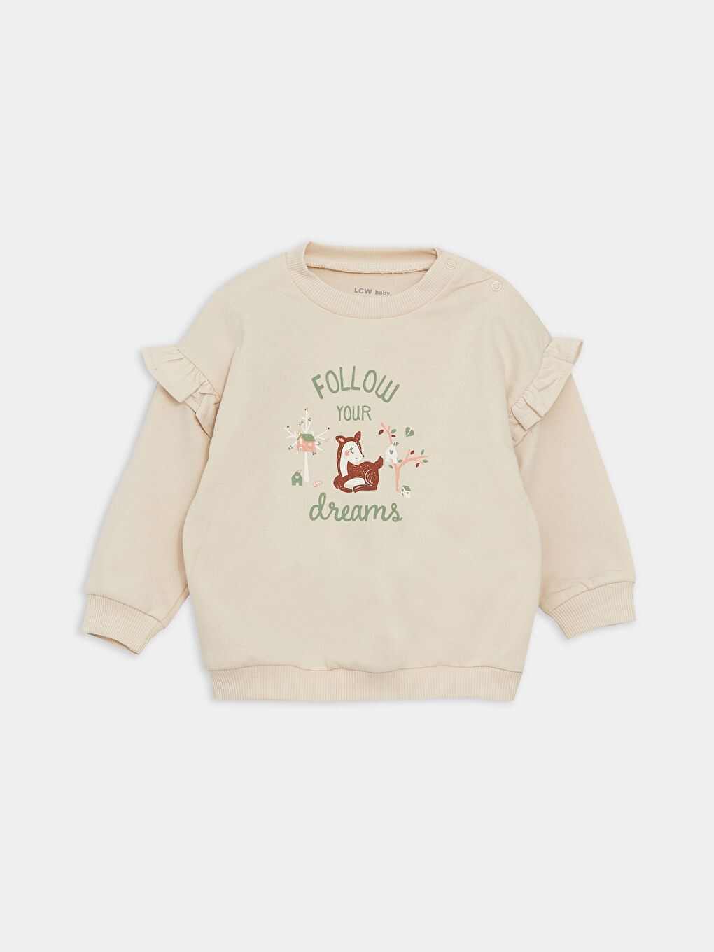 LCW baby Bej Bisiklet Yaka Uzun Kollu Kız Bebek Sweatshirt ve Eşofman Alt 2'li Takım - 1