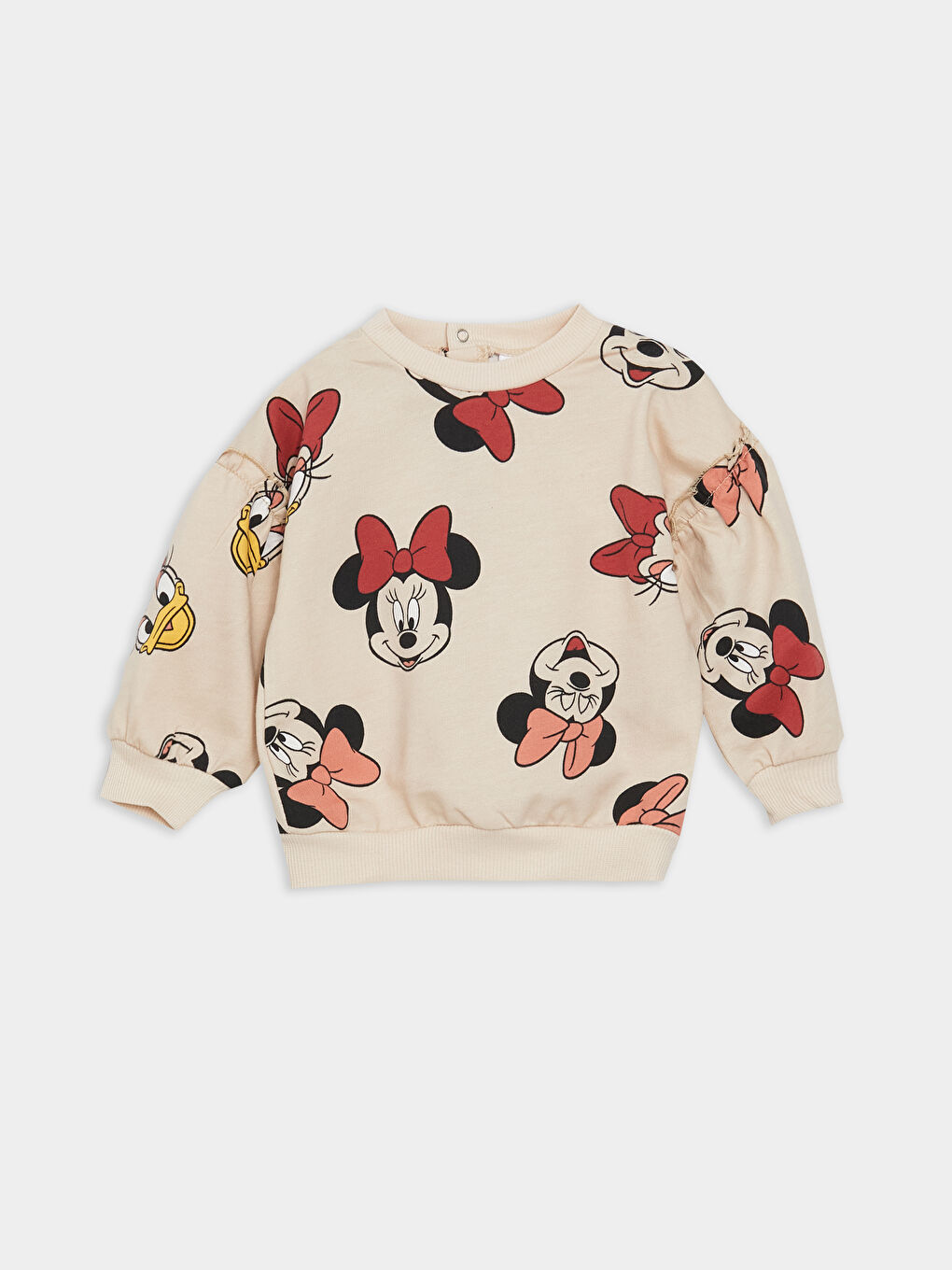 LCW baby Bej Bisiklet Yaka Uzun Kollu Minnie Mouse Baskılı Kız Bebek Sweatshirt ve Tayt 2'li Takım - 1