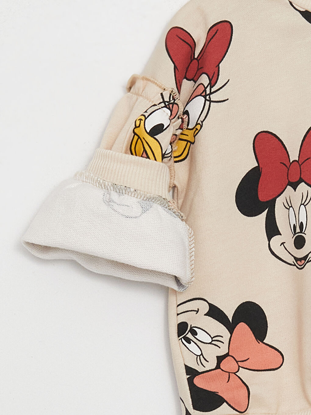 LCW baby Bej Bisiklet Yaka Uzun Kollu Minnie Mouse Baskılı Kız Bebek Sweatshirt ve Tayt 2'li Takım - 5