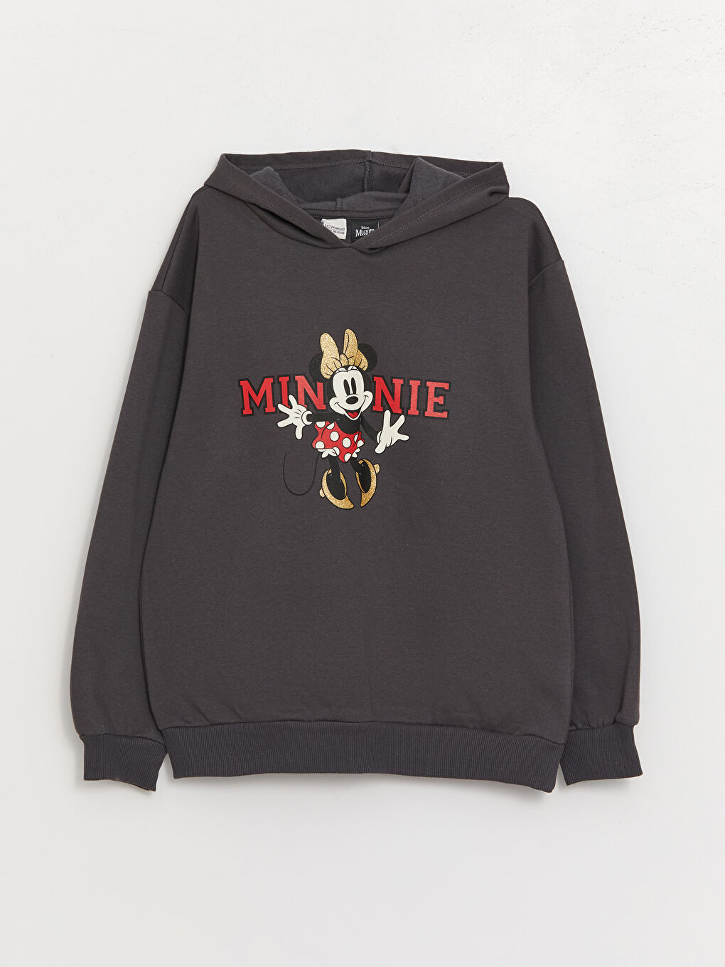 LCW Kids Antrasit Minnie Mouse Baskılı Uzun Kollu Kız Çocuk Hoodie