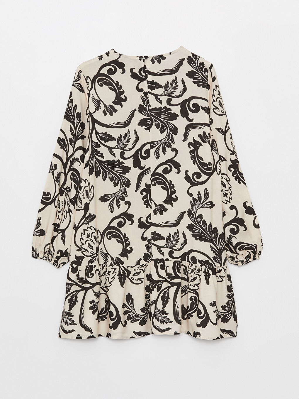 Ekru Bisiklet Yaka Desenli Uzun Kollu Kadın Tunik-5