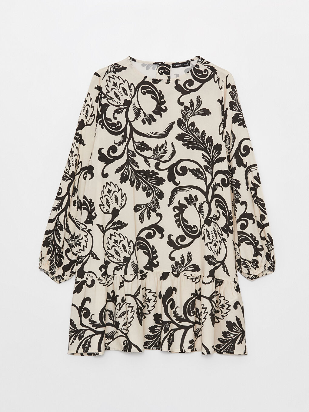 Ekru Bisiklet Yaka Desenli Uzun Kollu Kadın Tunik-6