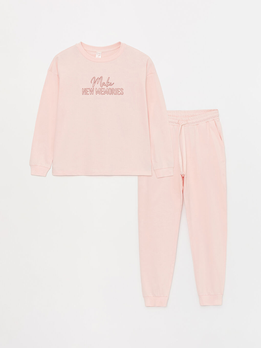 LCW DREAM Pembe Petite Bisiklet Yaka Nakışlı Uzun Kollu Kadın Pijama Takımı - 6