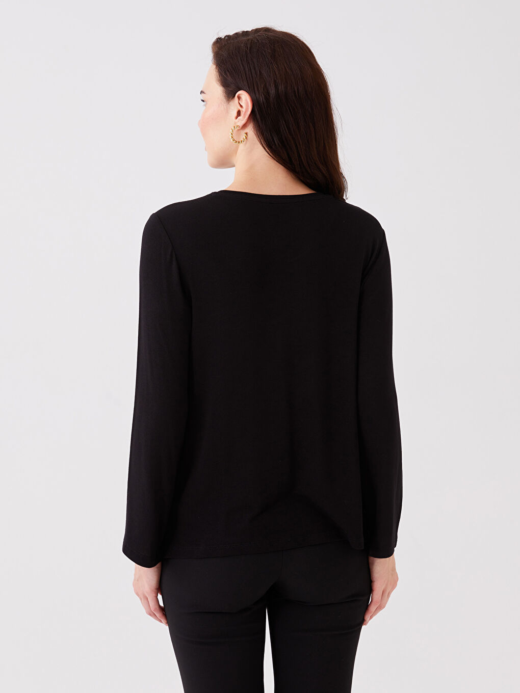 Siyah V Yaka Taşlı Uzun Kollu Kadın Bluz-4