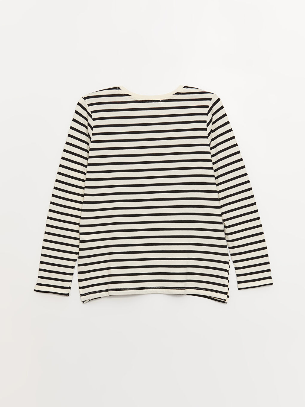 Siyah Bisiklet Yaka Çizgili Uzun Kollu Kadın Tişört-6