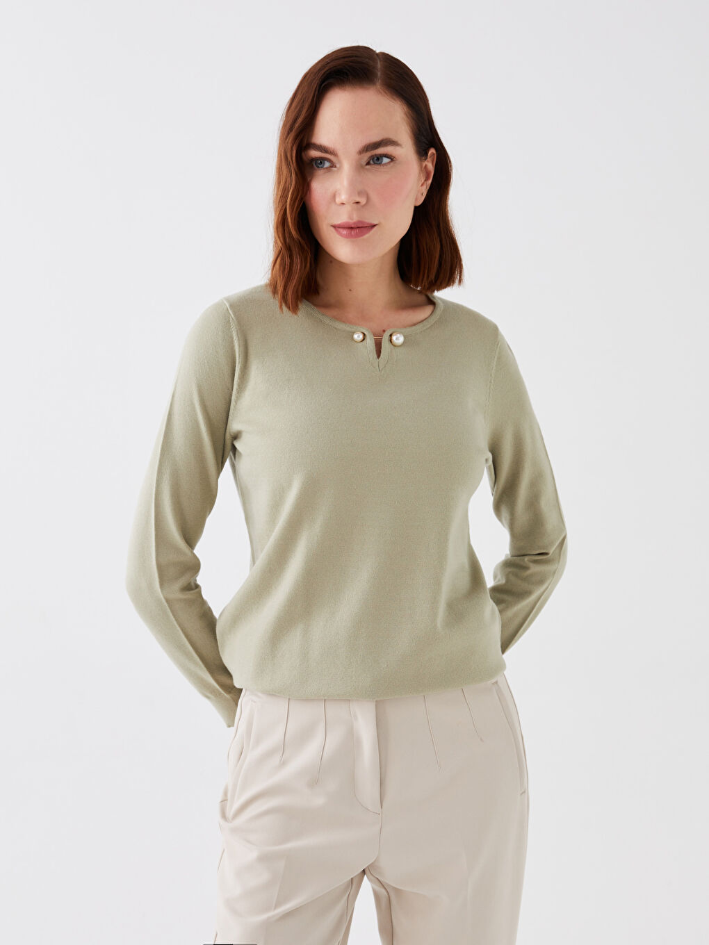 LCW Grace Crew Neck Plain Long Sleeve Women's Knitwear Sweater -W39485Z8-G2U