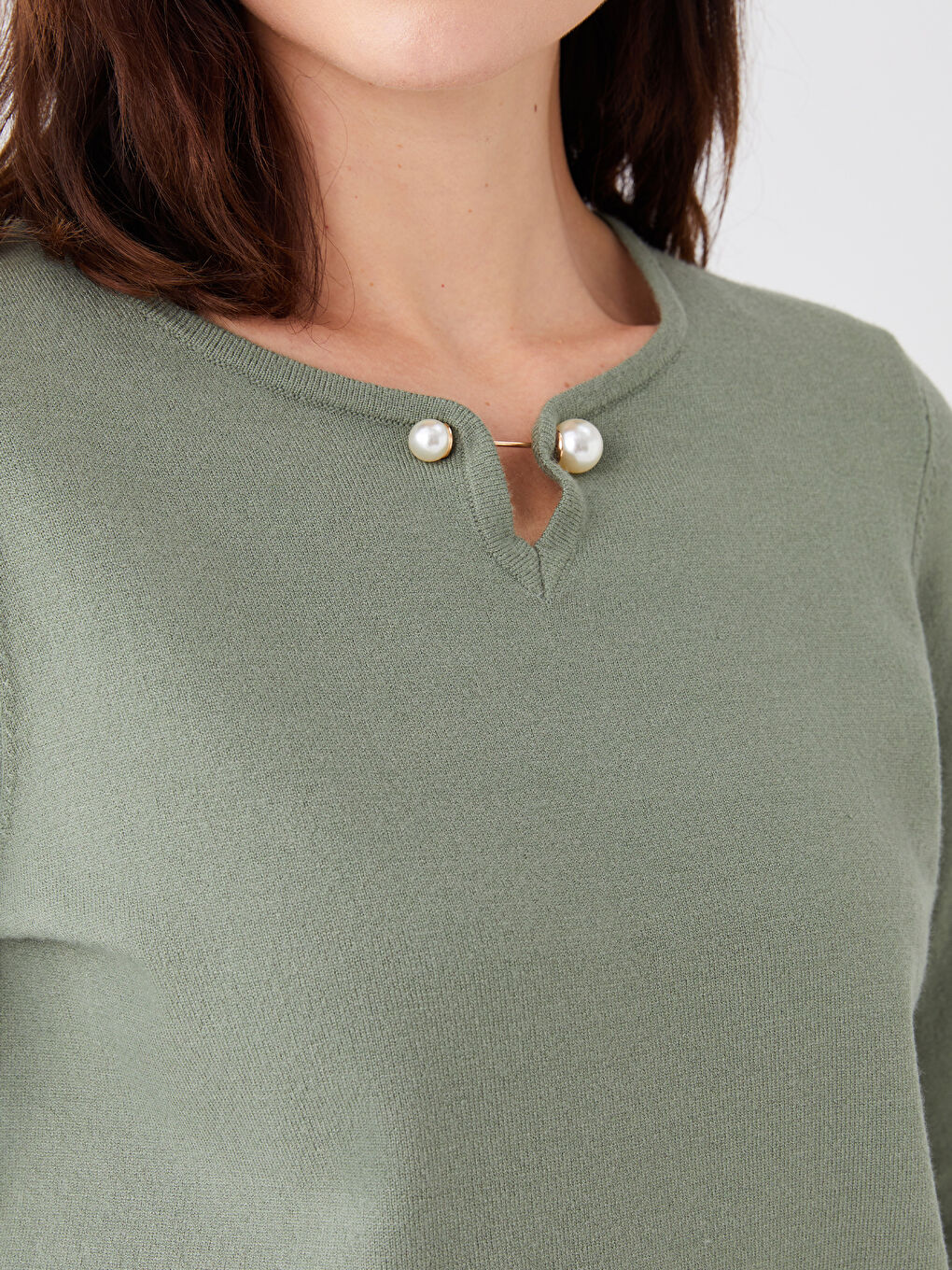 LCW Grace Crew Neck Plain Long Sleeve Women's Knitwear Sweater -W39485Z8-GN2