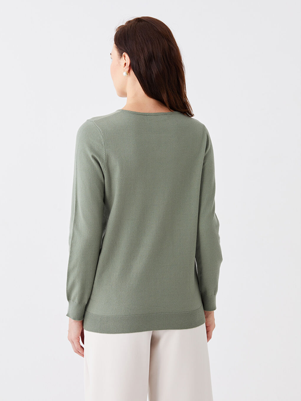 LCW Grace Crew Neck Plain Long Sleeve Women's Knitwear Sweater -W39485Z8-GN2