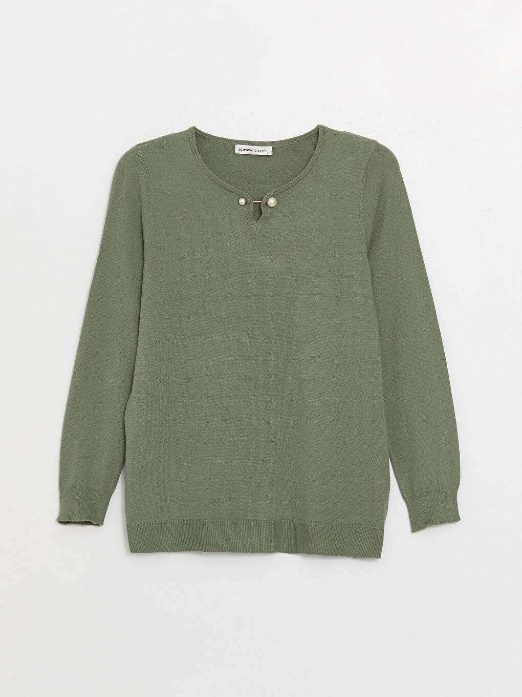 LCW Grace Crew Neck Plain Long Sleeve Women's Knitwear Sweater -W39485Z8-GN2