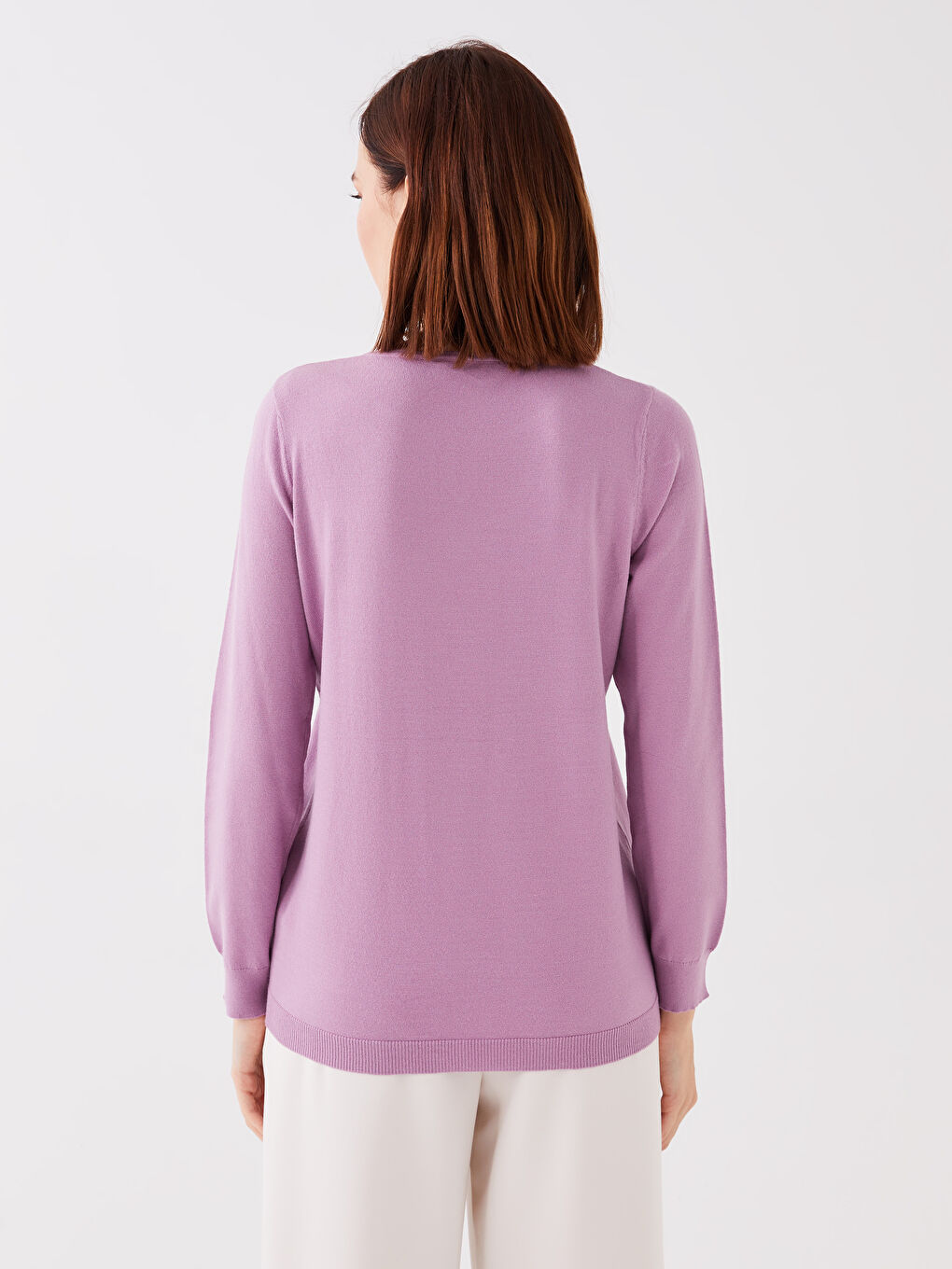 Crew Neck Plain Long Sleeve Women's Knitwear Sweater -W39485Z8-GTM