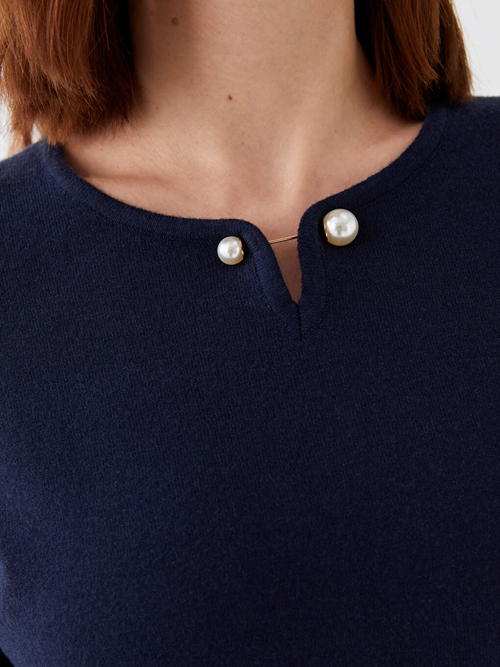 سترة تريكو سادة بياقة دائرية وأكمام طويلة للسيدات-3