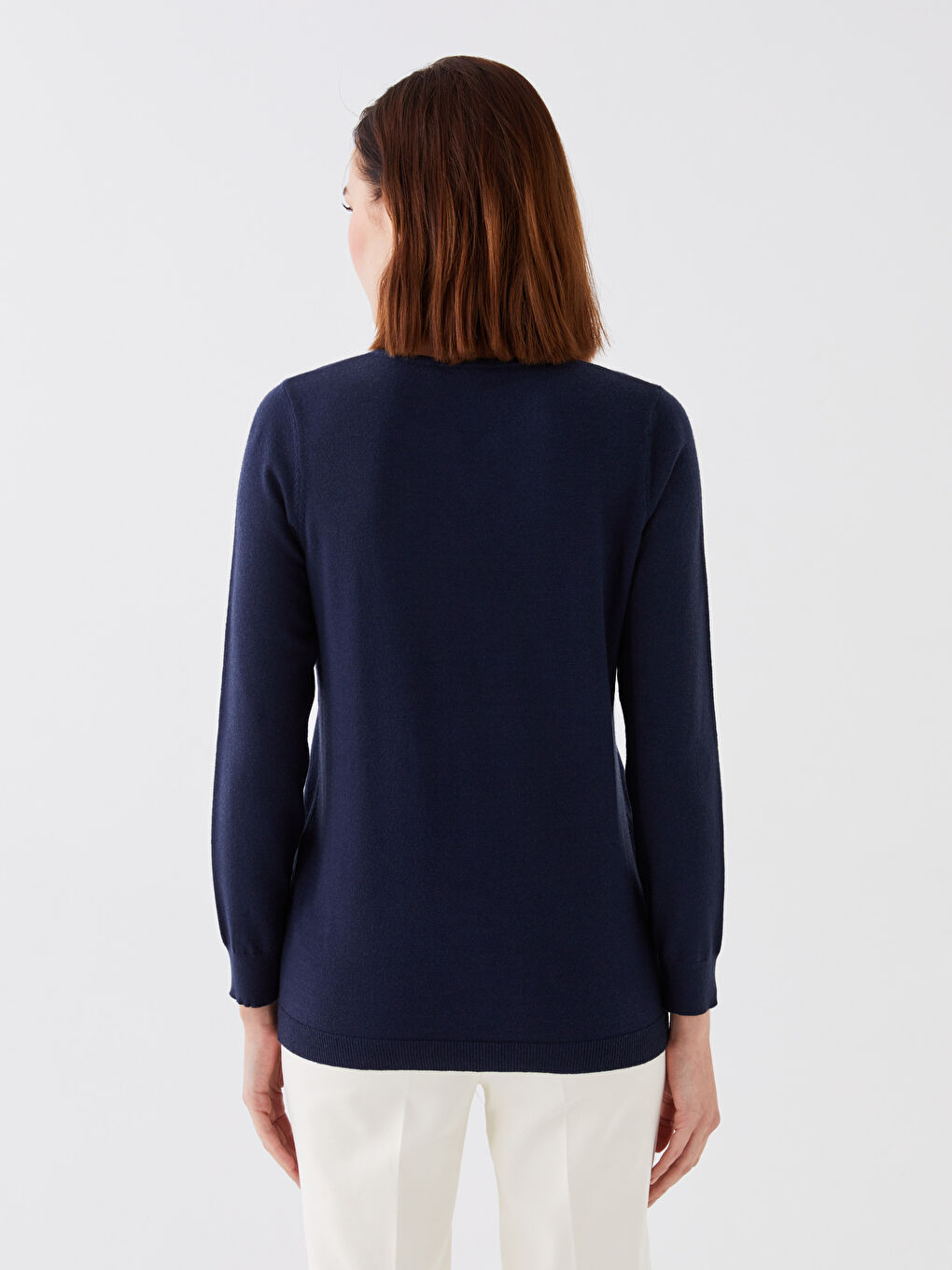 سترة تريكو سادة بياقة دائرية وأكمام طويلة للسيدات-4