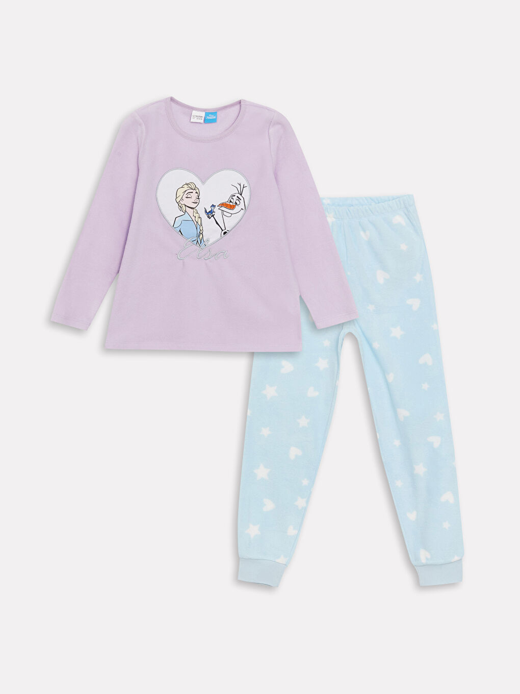 LCW Kids Lila Bisiklet Yaka Elsa Baskılı Uzun Kollu Polar Kız Çocuk Pijama Takımı