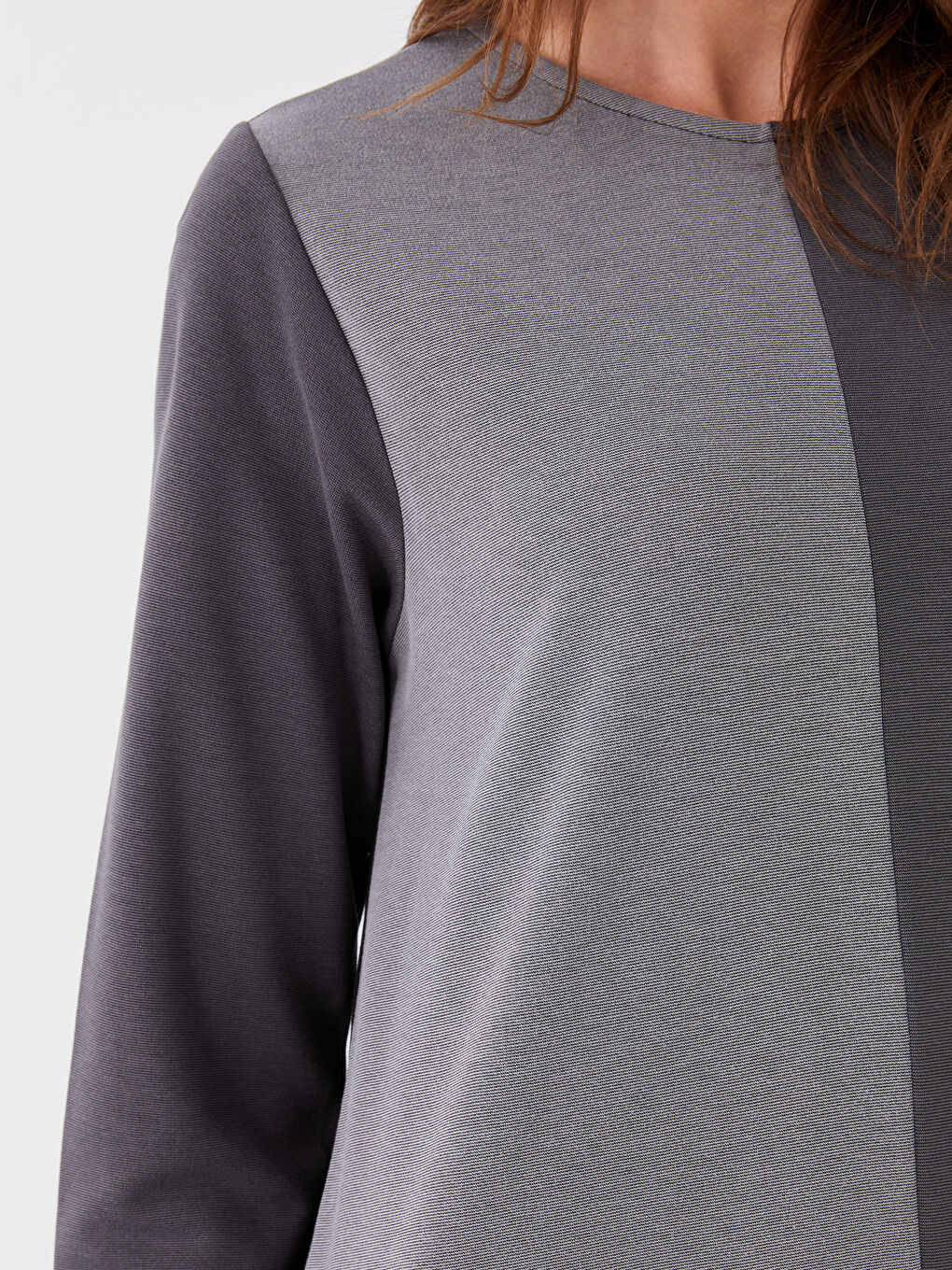 Siyah Bisiklet Yaka Renk Bloklu Uzun Kollu Kadın Elbise-4