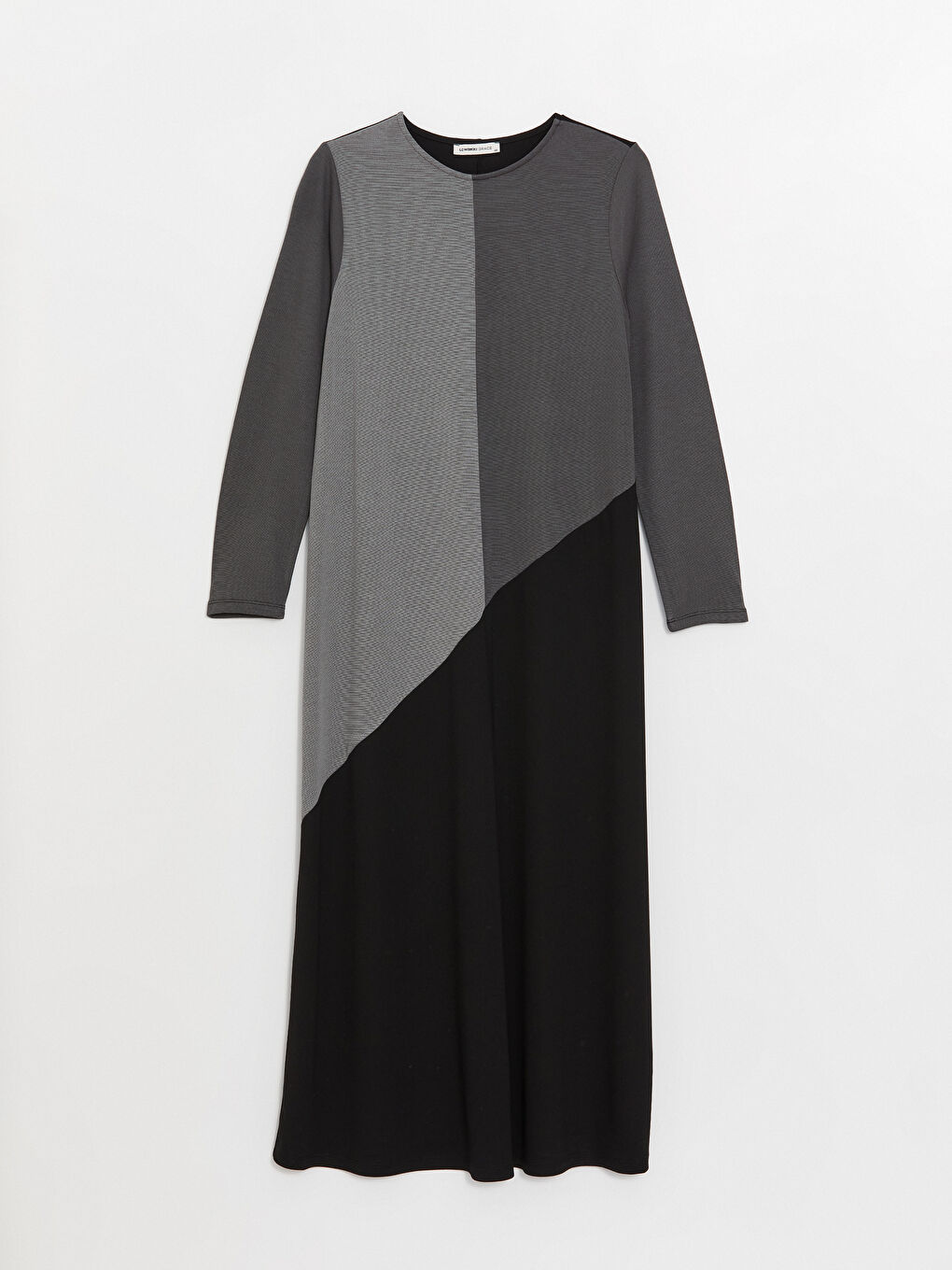 Siyah Bisiklet Yaka Renk Bloklu Uzun Kollu Kadın Elbise-6