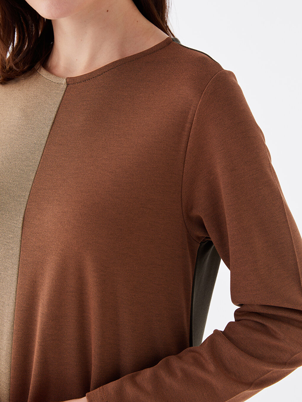 Crew Neck Long Sleeve Women's Dress with Color Block-3