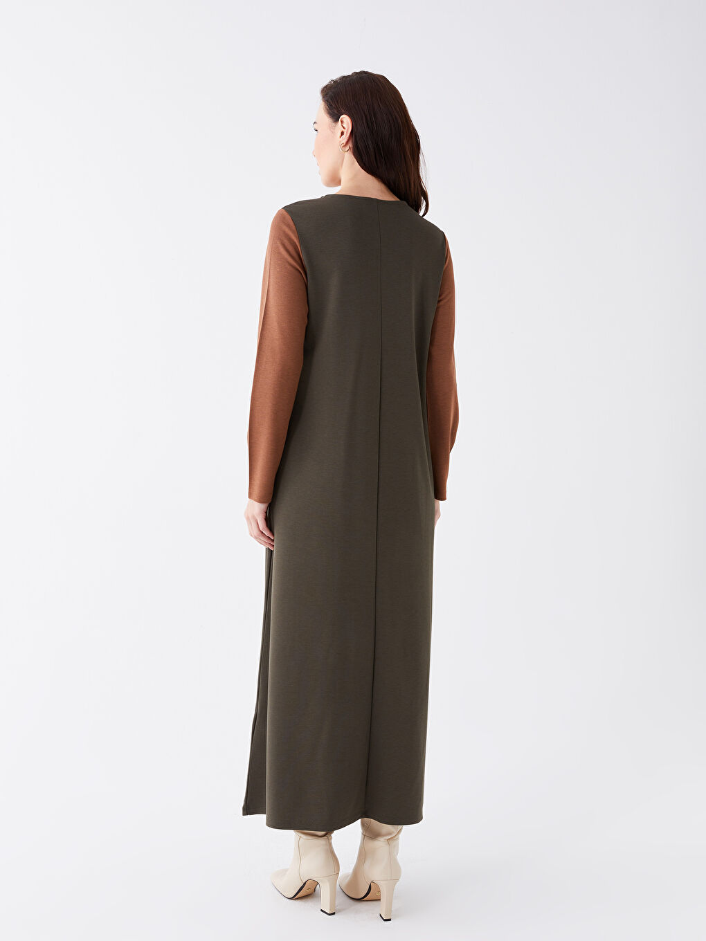 Crew Neck Long Sleeve Women's Dress with Color Block-4